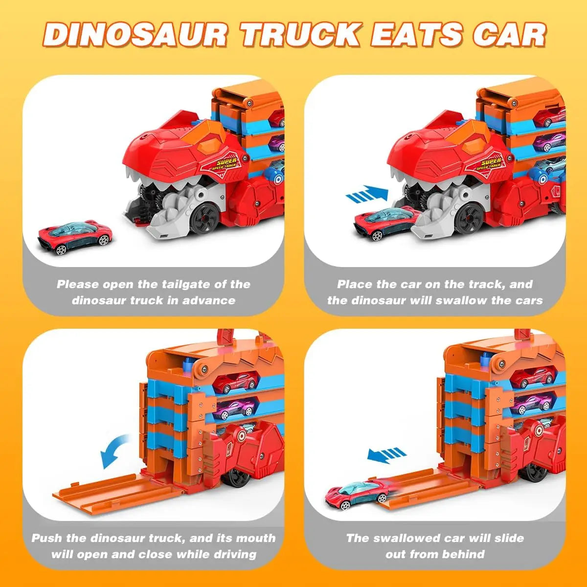 Dinosaurier 3-in-1 Transport LKW mit 8 Rennwagen