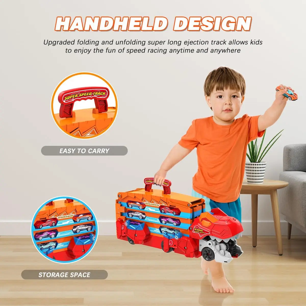 Dinosaurier 3-in-1 Transport LKW mit 8 Rennwagen