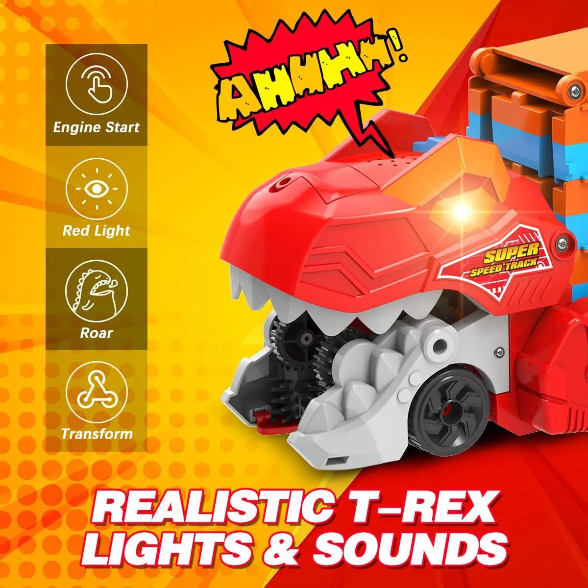 Dinosaurier 3-in-1 Transport LKW mit 8 Rennwagen