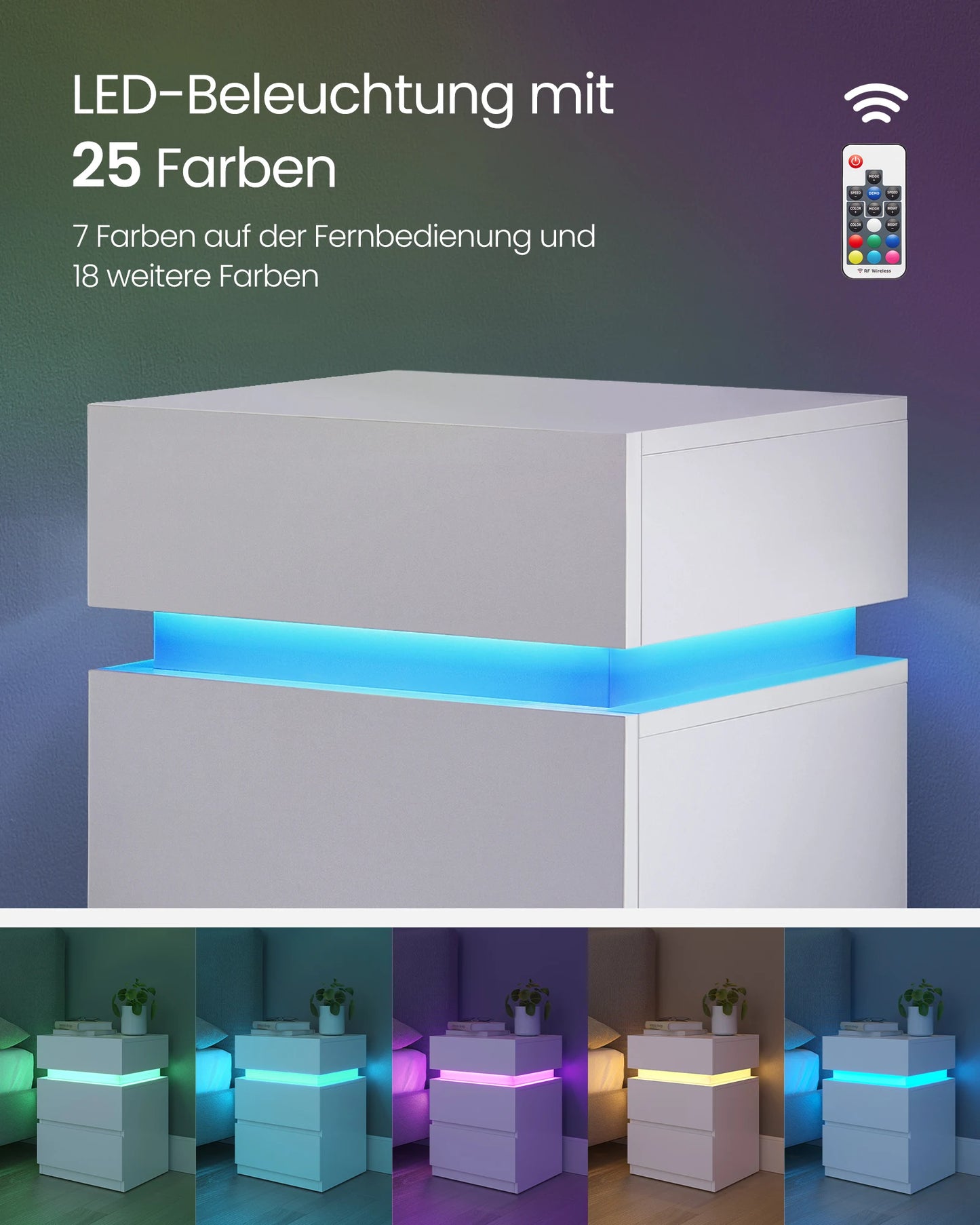 Nachttisch (1-St), mit LED-Beleuchtung, einstellbare Farben